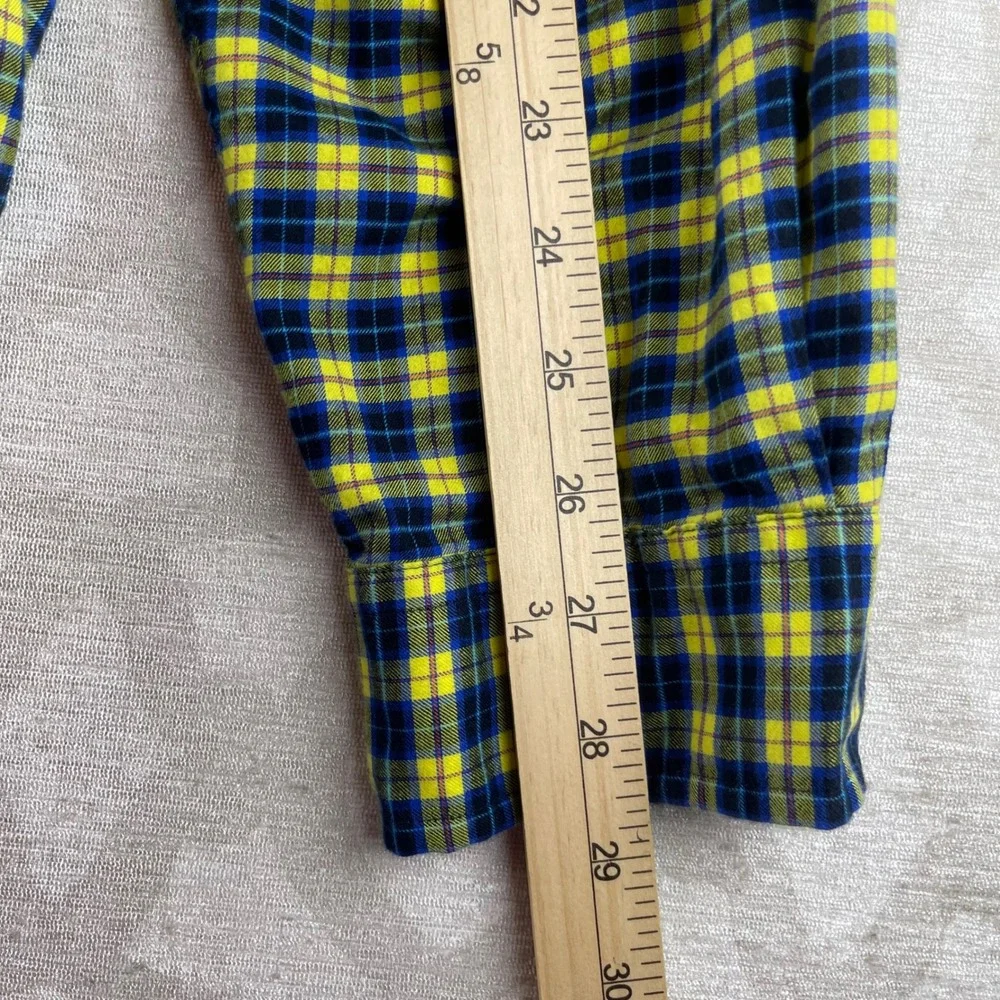 Polo‎ Ralph Lauren Plaid Shirt Mens XL Yellow Navy Blue Classic Fit Cotton